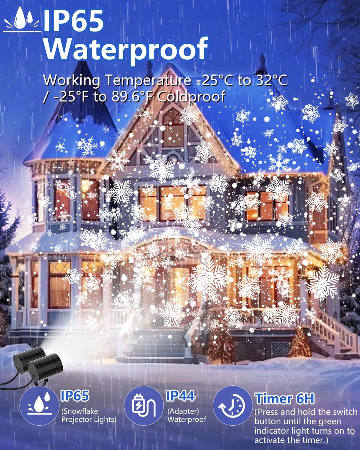 Christmas Projector Lights Outdoor, 2025 Upgraded Snowflake Double Head, 360° Rotating, IP65 Waterproof, Timer Function - Holiday, Party, Christmas Decorations & Gifts for Yard, Garden, Indoor