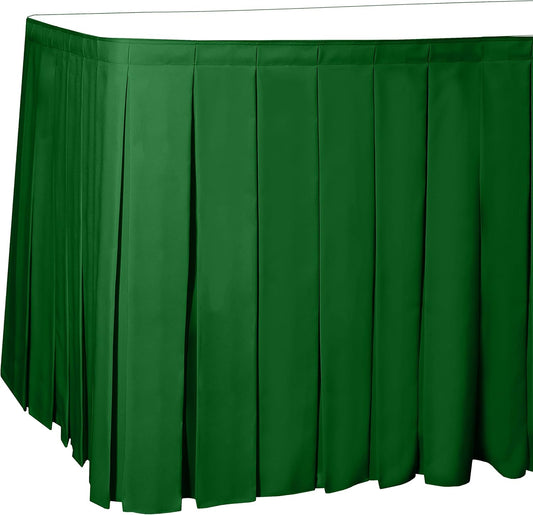 Ultimate Textile Pleat Polyester Fabric Table Skirt - Machine Washable Flame Resistant with Clips for Events, Weddings & Trade Shows, Cut & Sewn in Paterson, NJ - Emerald, 7' Box Pleat