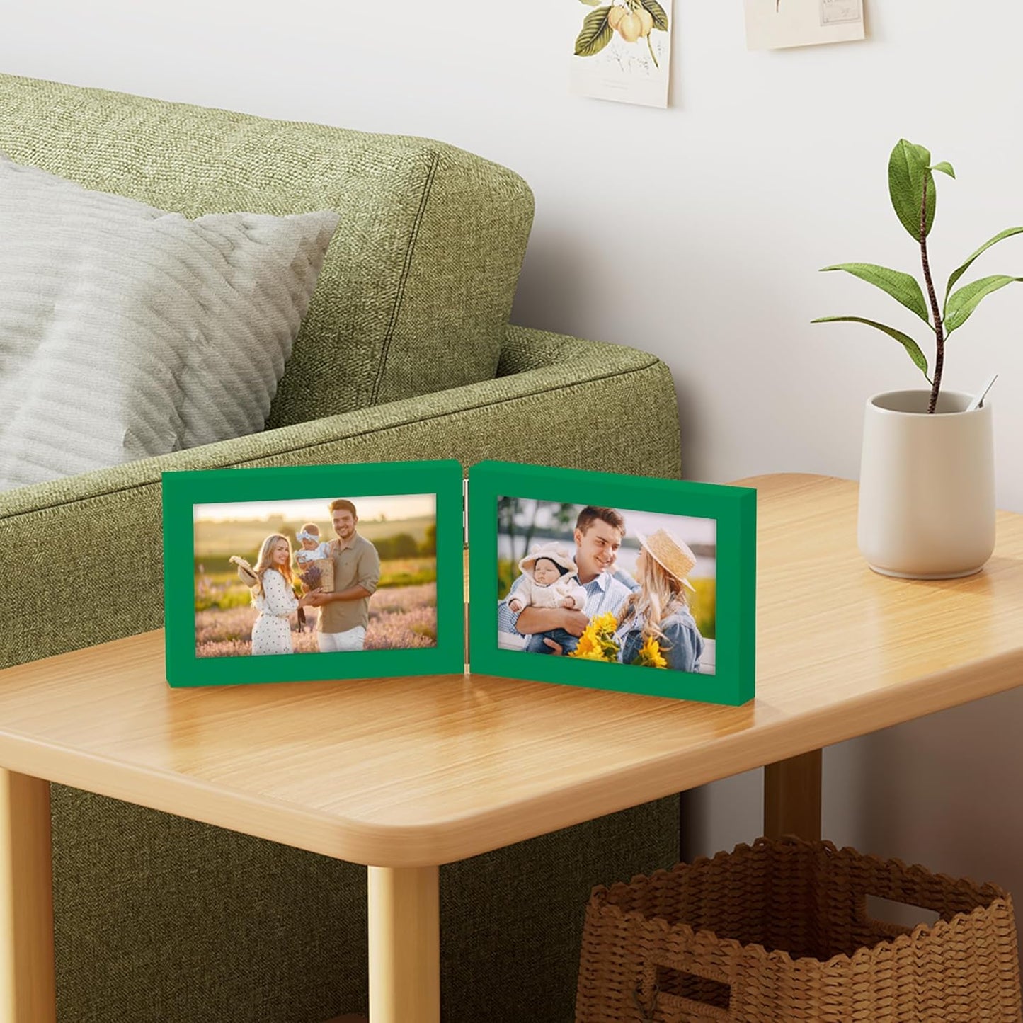 decorUhome Double 6x4 Picture Frame Horizontal, Engineered Wood Bifold Photo Frame with Plexiglass for Tabletop Display, 6x4, Green