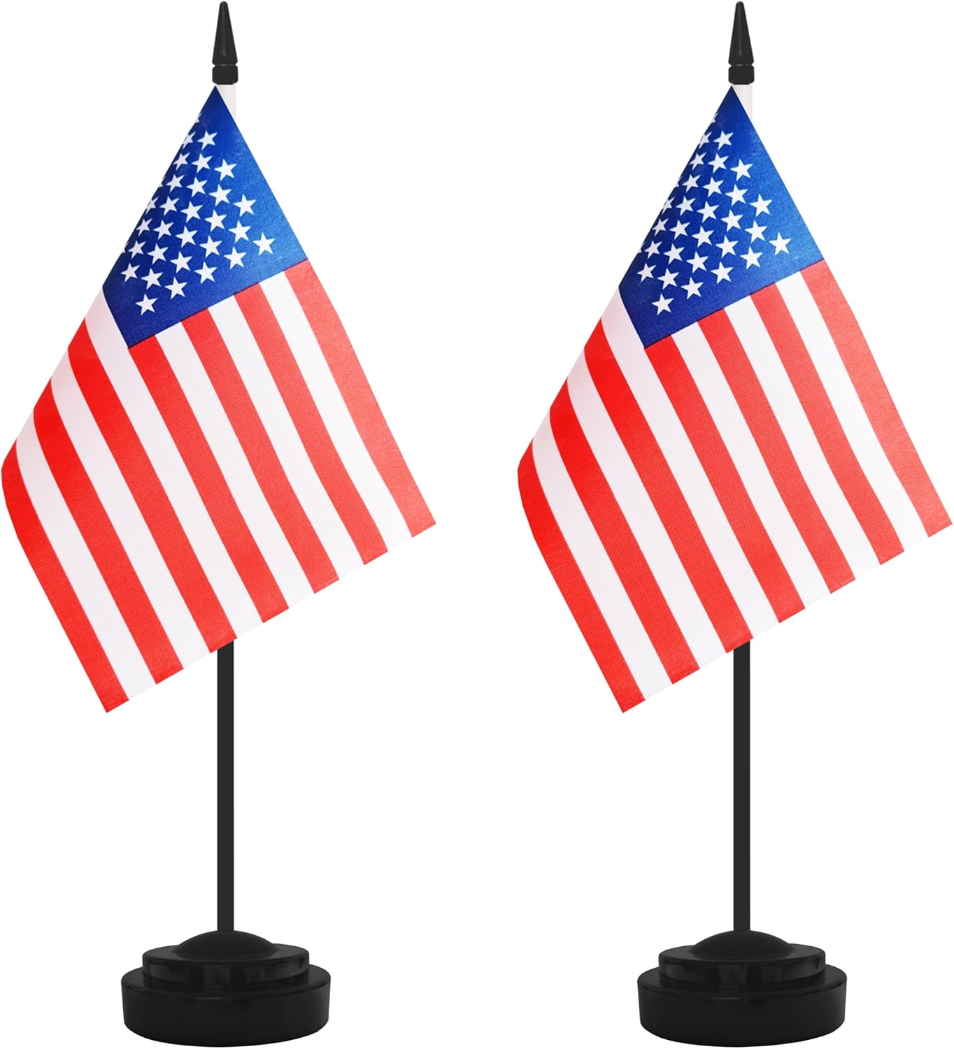 2 Pack USA Desk Flag Set, American Desktop Small Miniature Table Office Flag with 12" Black Pole and Black Base, Offices, Classroom, Home, Festival Decoration (USA)