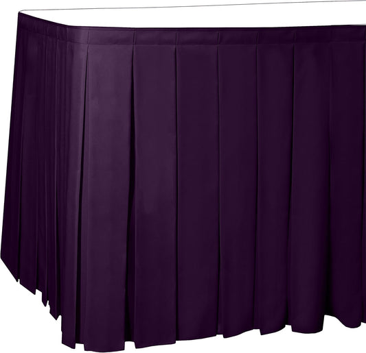 Ultimate Textile Pleat Polyester Fabric Table Skirt - Machine Washable Flame Resistant with Clips for Events, Weddings & Trade Shows, Cut & Sewn in Paterson, NJ - Aubergine, 21' Box Pleat