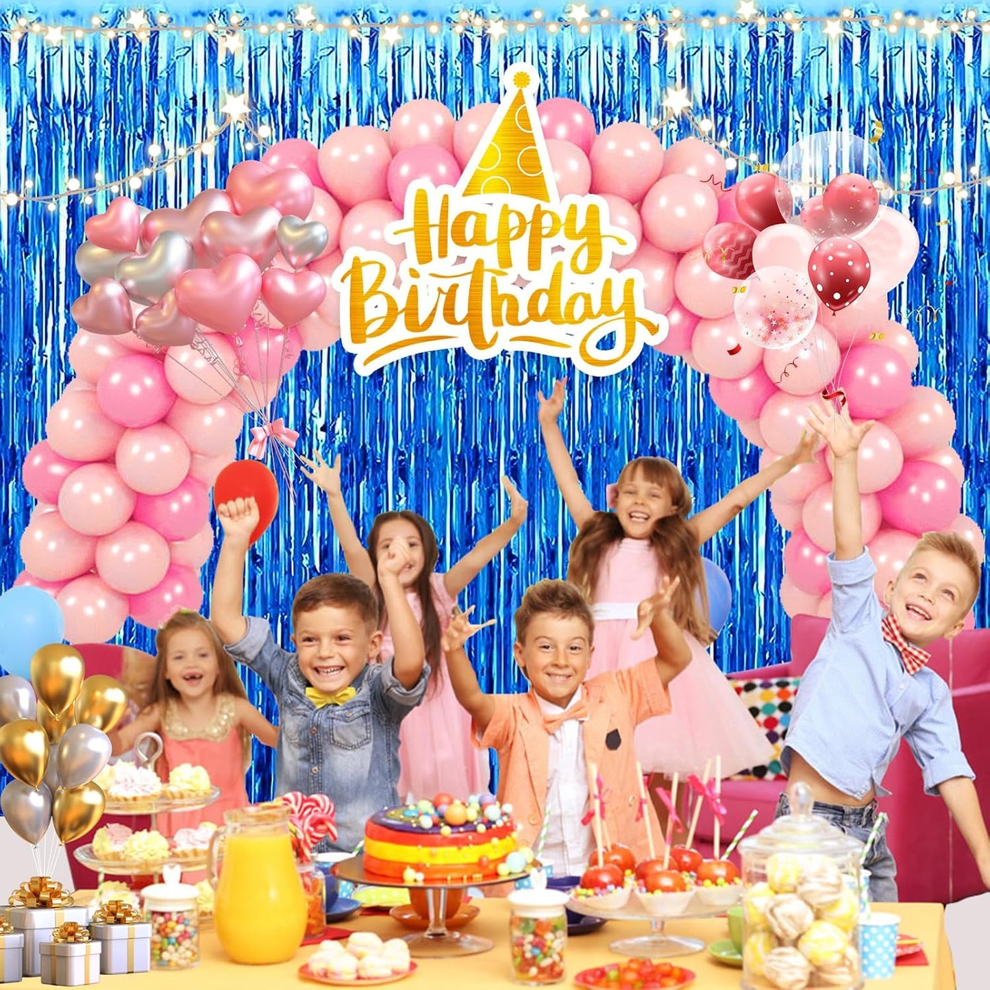 2 Pack 3.28 ft x 6.56 ft Blue Tinsel Curtain Party Backdrop Decorations, Metallic Foil Fringe Backdrop Door for Halloween, Christmas, Birthday Graduatio