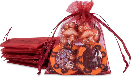 TheDisplayGuys 48-Pack 3x4 Maroon Sheer Organza Gift Bags with Drawstring, Jewelry Candy Treat Wedding Party Favors Mesh Pouch