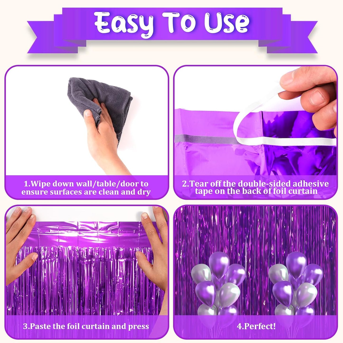 3 Pack 3.3 x 6.6 ft Purple Foil Fringe Backdrop Curtains, Tinsel Streamers Party Decorations, Fringe Backdrop for Birthday, Baby Shower, Gender Reveal, Graduation