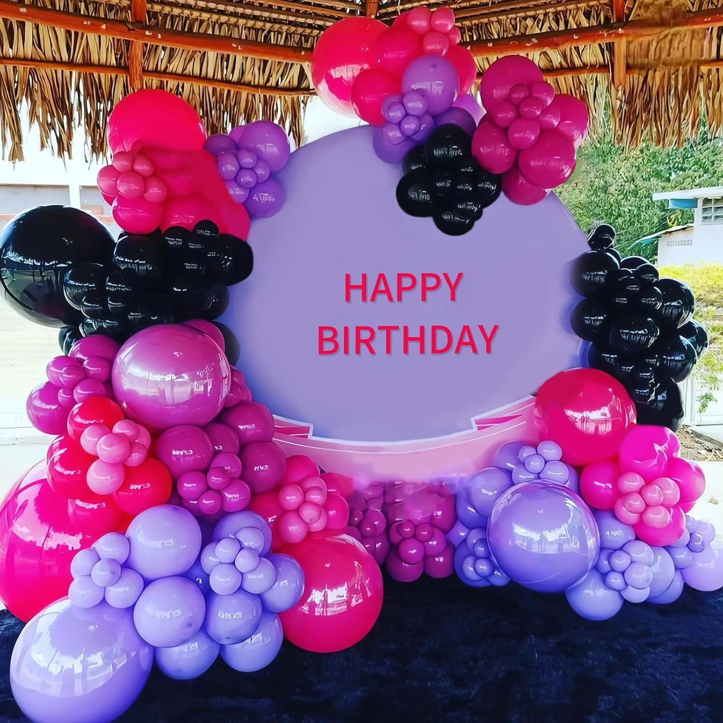 Pink Purple Black Balloons, Hot Pink and Purple Balloons, Matte Hot Pink Purple Black Macaron Pink Balloon for Girls Woman Party Birthday Gender Reveal Baby Shower Valentine Wedding Decorations