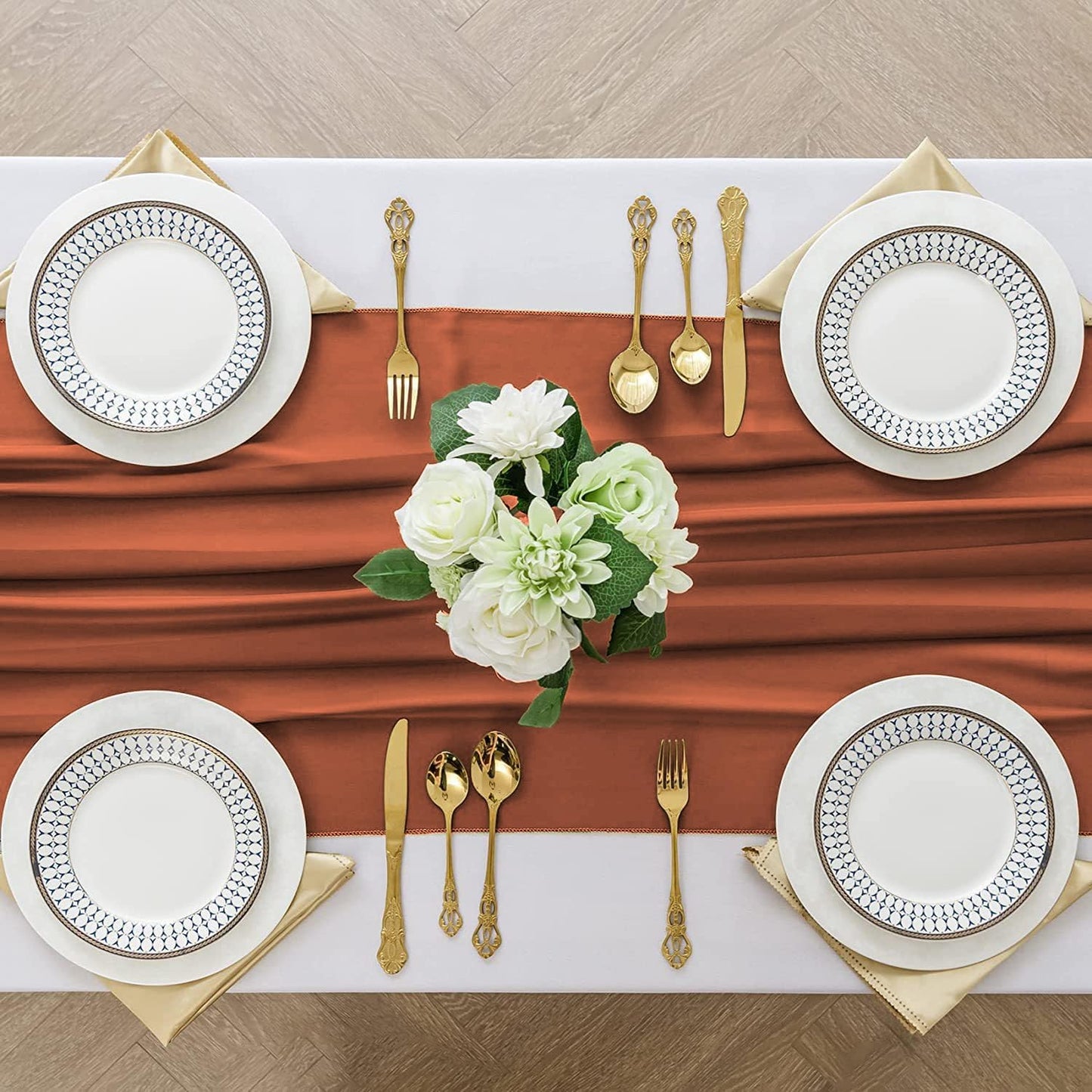 6 Pack 10 Ft Chiffon Table Runner Rust Gauze Long Table Runners 27x120 Inches Sheer Tulle Table Runner for Rustic Wedding Reception Bridal Shower Decorations Birthday Party