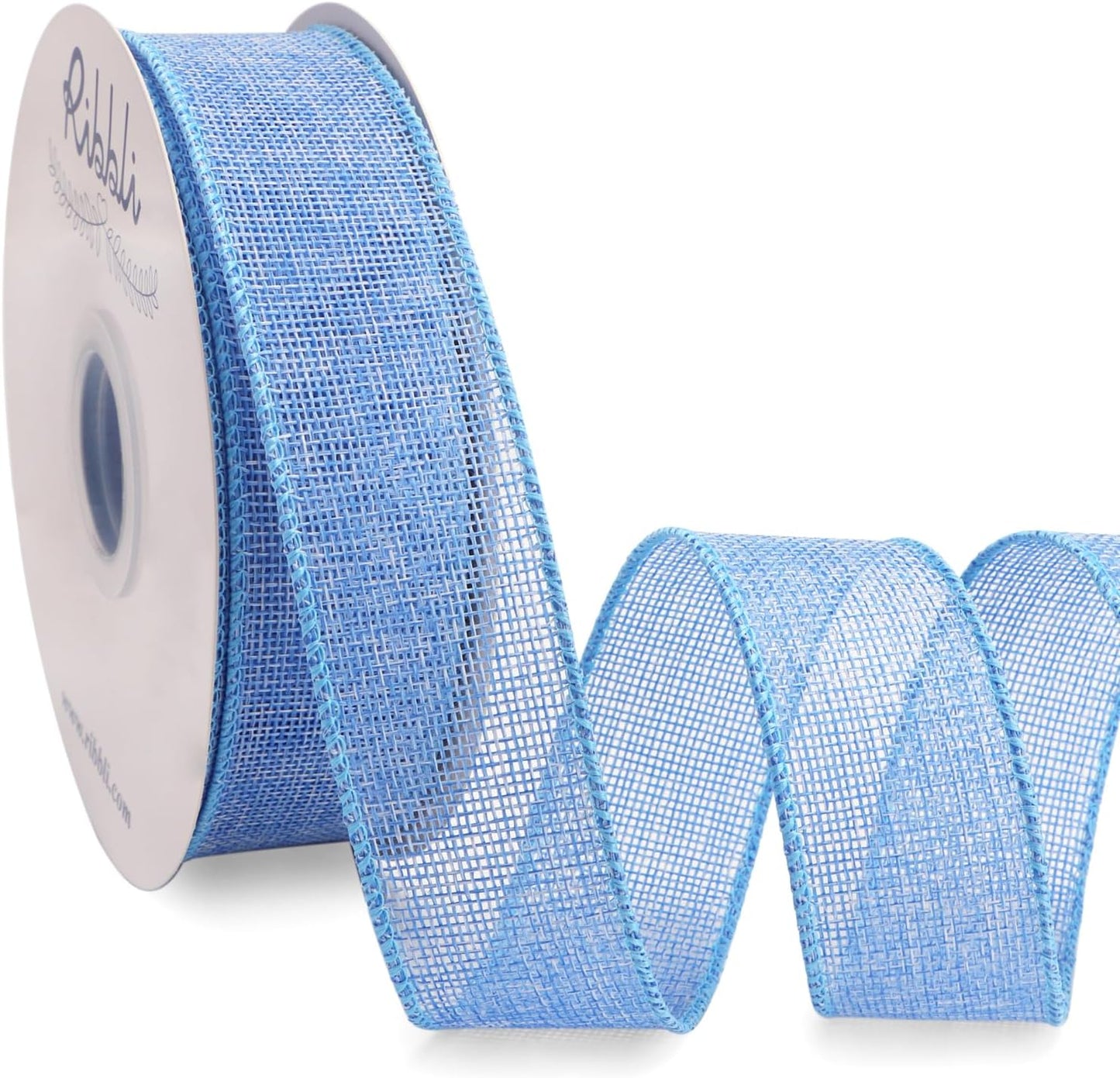 Ribbli Baby Blue Burlap Wired Ribbon, 1-1/2” Inch x Continuous 20 Yard, Wired Edge Ribbon for Wreaths,Big Bows,Tree Decoration,Outdoor Decoration