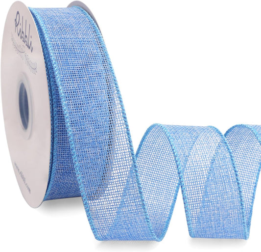 Ribbli Baby Blue Burlap Wired Ribbon, 1-1/2” Inch x Continuous 20 Yard, Wired Edge Ribbon for Wreaths,Big Bows,Tree Decoration,Outdoor Decoration