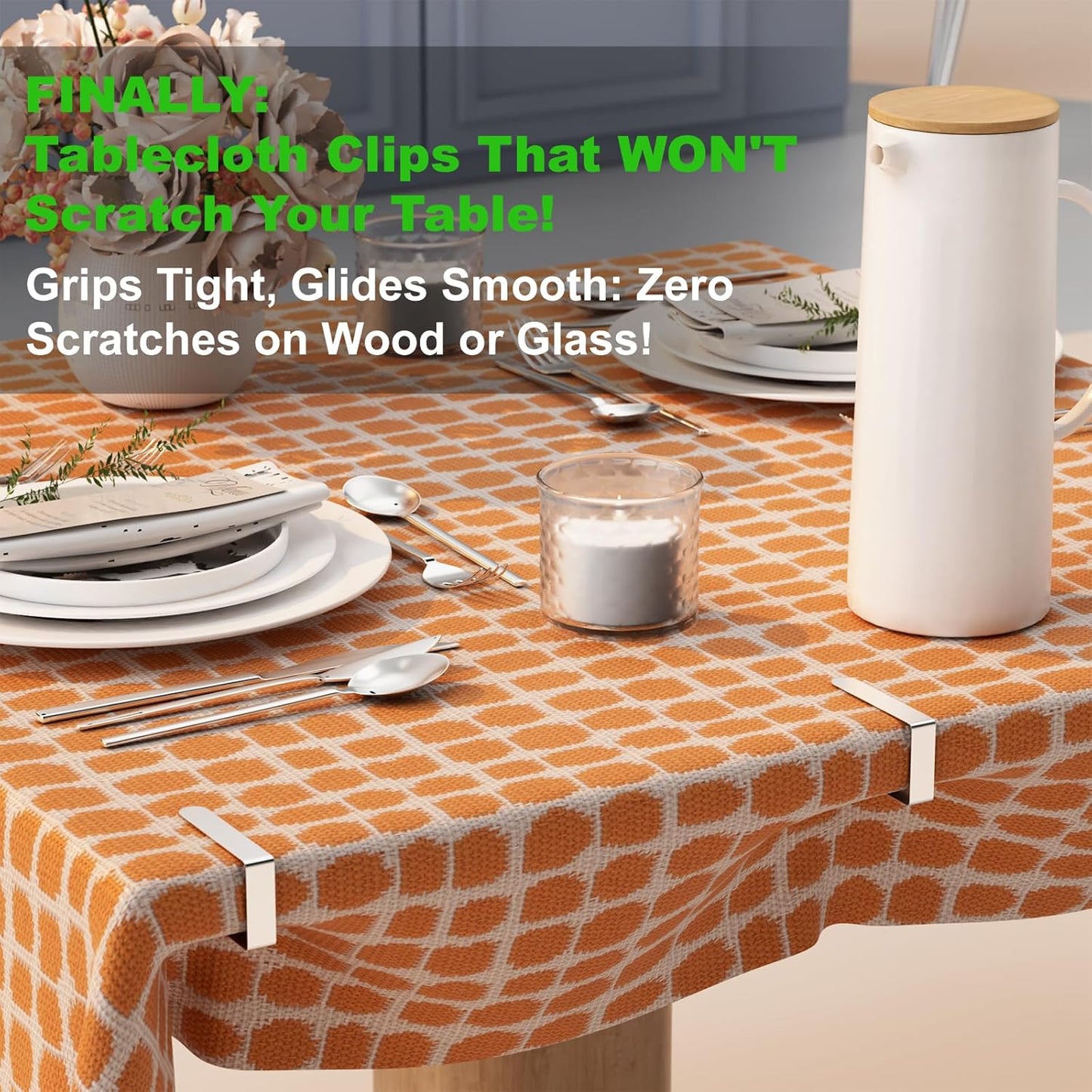 32 Pack Tablecloth Clips Heavy Duty, 2.95"x1.77" Stainless Steel Rust Proof Tablecloth Clips for 2" Thick Tables - Anti-Slip Pads Home Restaurant Picnic