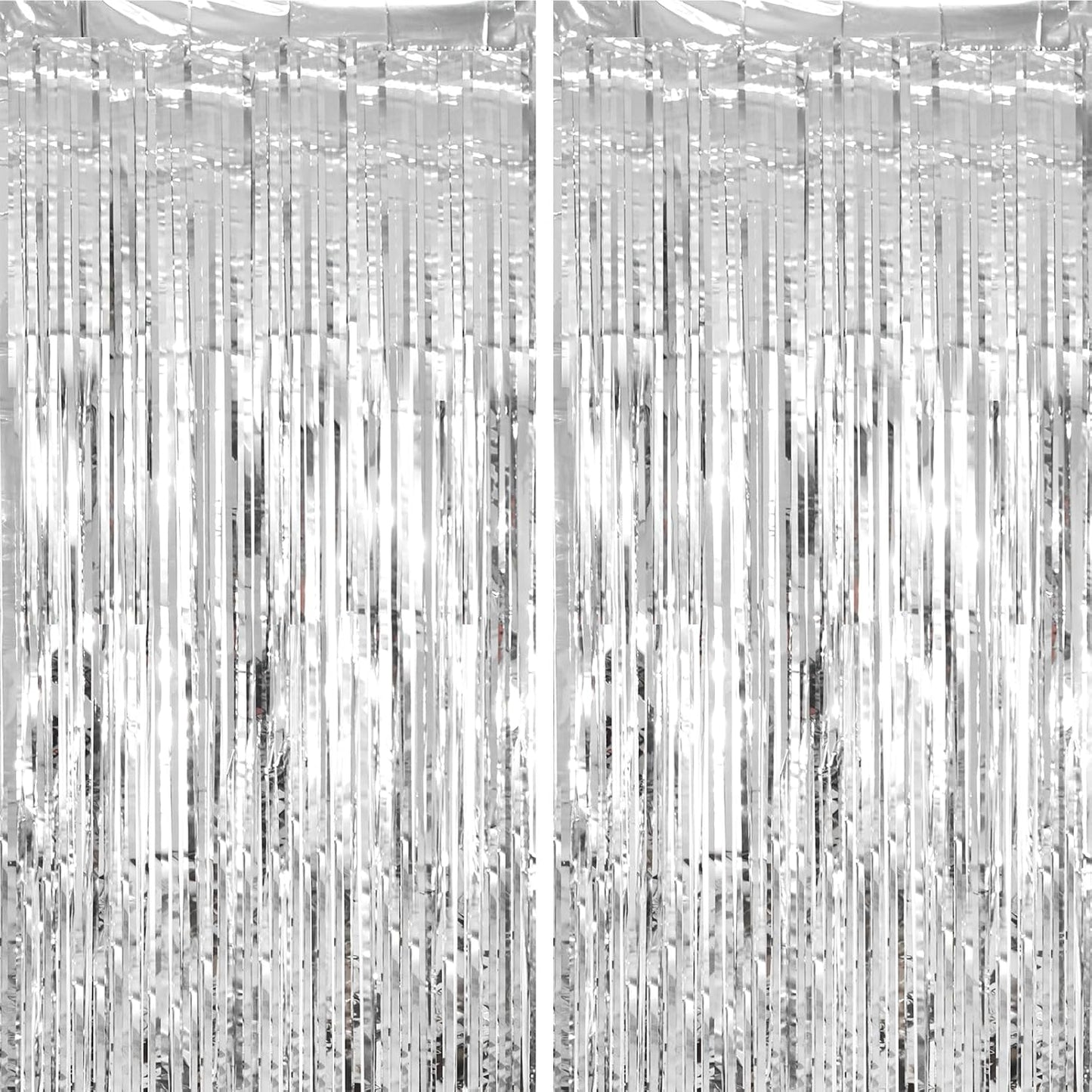 2 Pack Silver Tinsel Foil Fringe Curtains, Silver Party Decorations, Metallic Tinsel Party Streamers Backdrop for Birthday Baby Shower Graduation Wedding Bachelorette Party Decorations