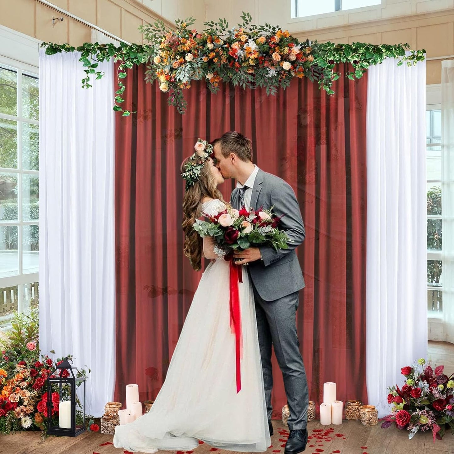 10 x 7 Feet Rust Backdrop Curtain for Partie, Background Curtains for Photoshoot, Birthday, Wedding, Halloween, Thanksgiving, Christmas Day, New Year Party Decorations 5Ft x 7Ft, 2 Panels