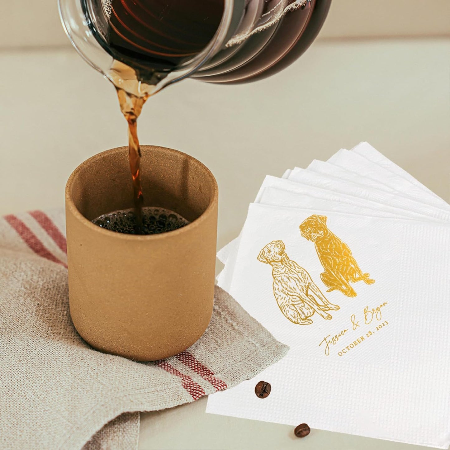 Luxury Custom Illustrated Dog Wedding Napkins, Custom Pet, Personalized Photo Napkins for Dog Wedding, Engagement Party