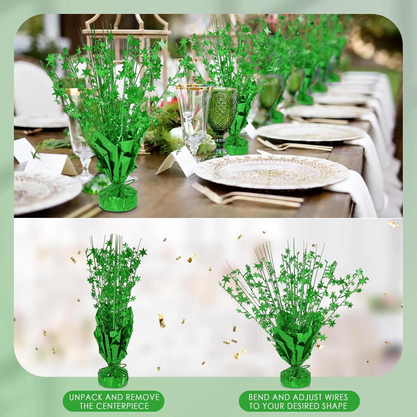 6 Pack Star Table Centerpieces for Party, Birthday Table Decorations for Kids Adults, Party Centerpieces for Tables for Wedding Baby Shower Graduation Holiday Event (Green)