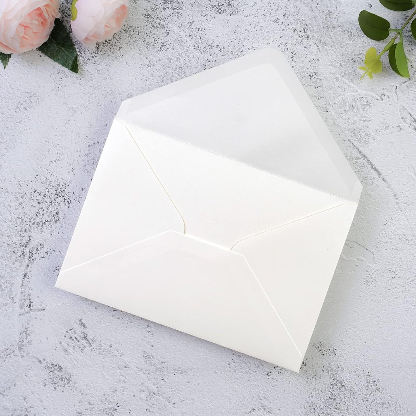 PONATIA 50 PCS/Pack A7 Envelopes, 5.25 x 7.25'' Sparkle Ivory Envelope, Perfect 5x7 Envelopes for Wedding Invitation Cards, Christmas Gift Cards Envelope, Acrylic Invitations, Photos