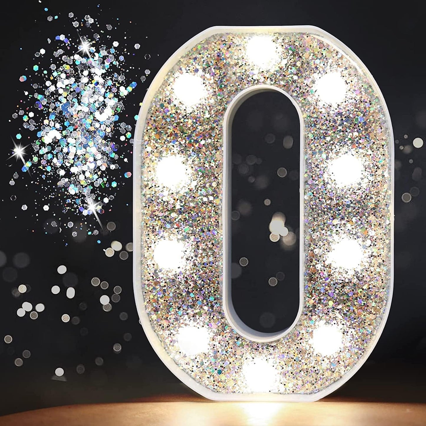 Pooqla Marquee Light up Numbers, Lighted Numbers for Silver Birthday Decorations, Night Light Battery Powered for Silver Party Decorations, Gift for Boys Girls Christmas Wedding Home Room Decoration