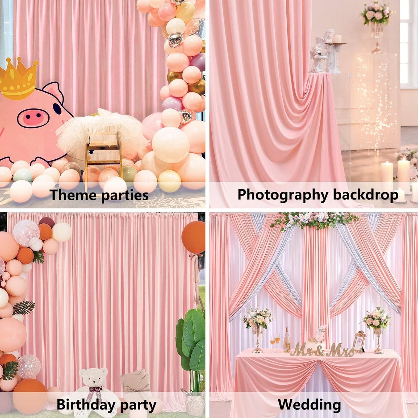 10 x 7 Feet Light Pink Backdrop Curtain for Partie, Background Curtains for Photoshoot, Birthday, Wedding, Halloween, Thanksgiving, Christmas, New Year Party Decorations 5Ft x 7Ft, 2 Panels