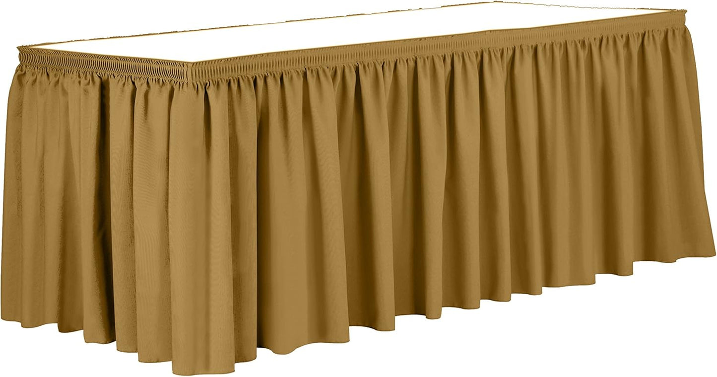 Ultimate Textile Pleat Polyester Fabric Table Skirt - Machine Washable Flame Resistant with Clips for Events, Weddings & Trade Shows, Cut & Sewn in Paterson, NJ - Gold, 14' Shirred Pleat