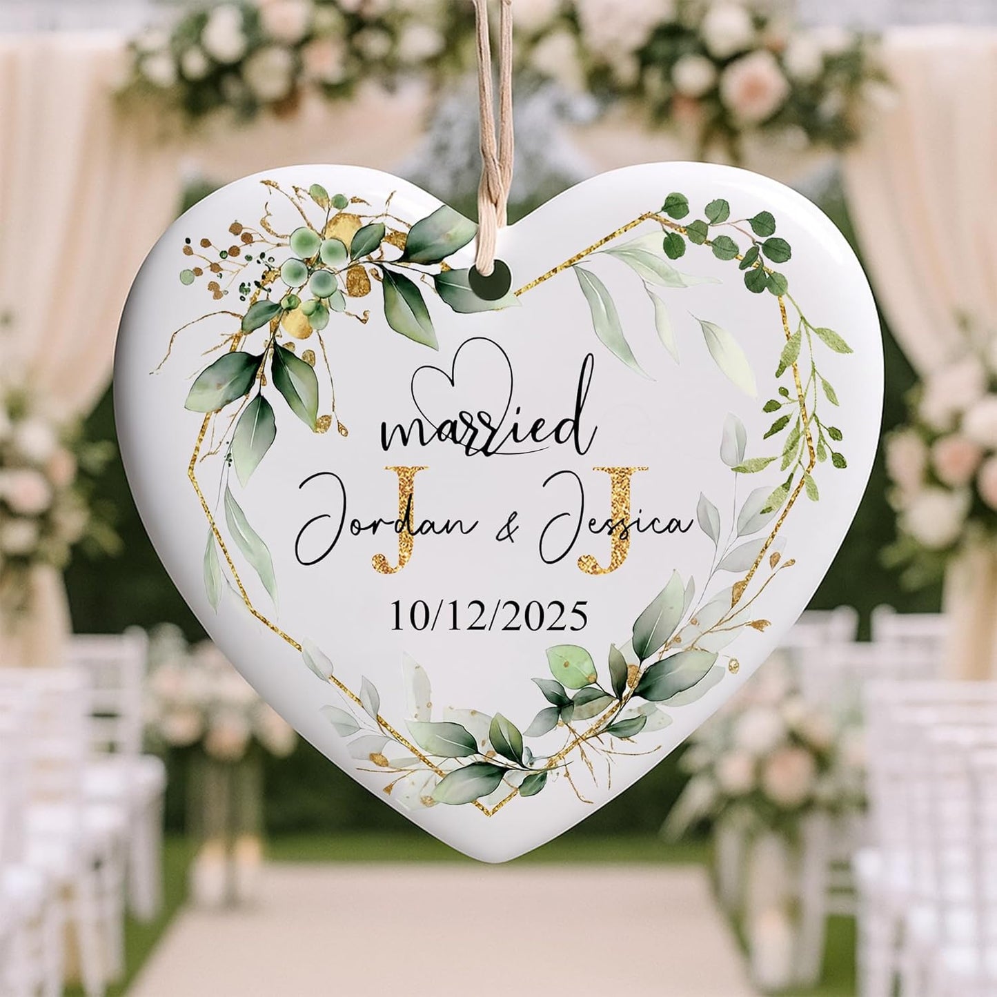 Love Signal Personalized Married Ceramic Ornament, Mr Mrs 2025 Ornaments Custom Name Date, Ornament Gift for Wedding Newlywed Engaged Couple Christmas