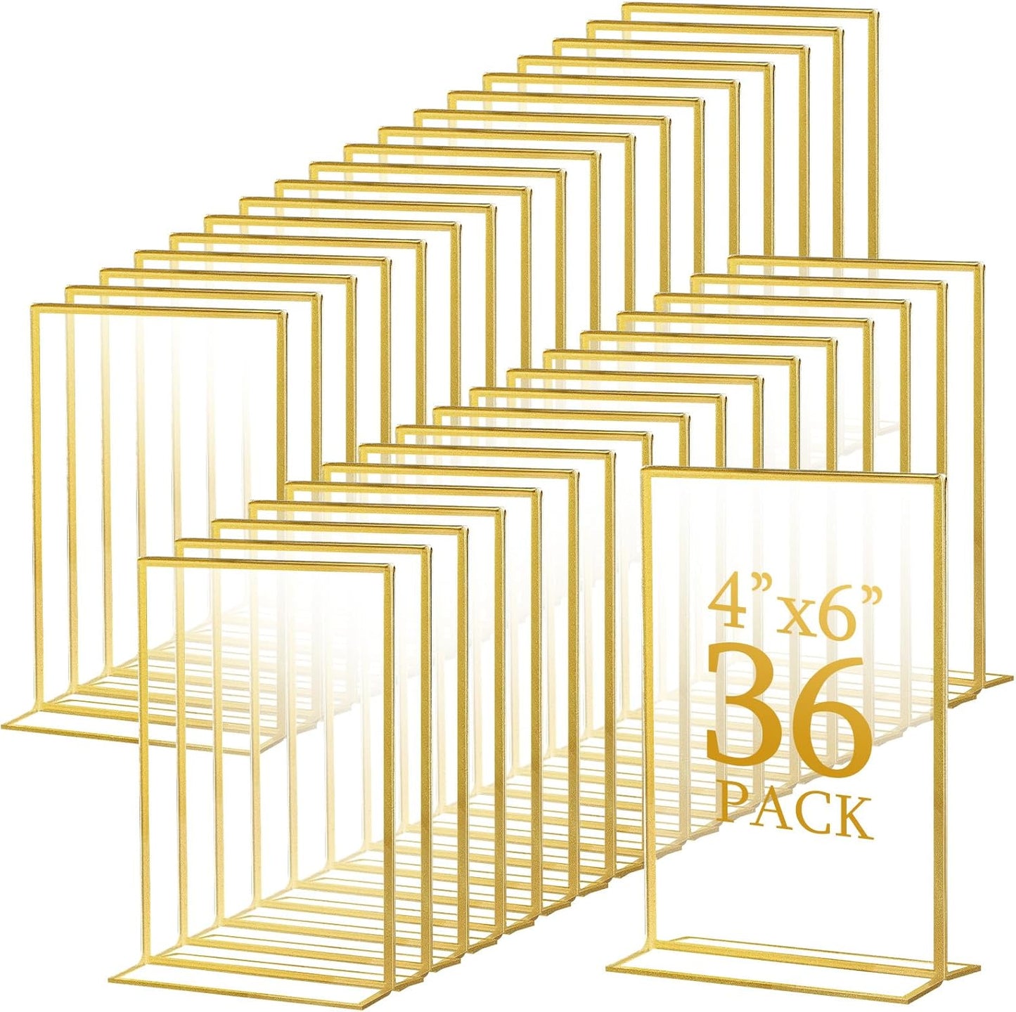 Hoteam 36 Pack Gold Acrylic Sign Holders, Gold Picture Frames Clear Wedding Table Numbers Double Sided Acrylic Holders for Wedding Restaurant Table Number Photos Menu Cards Art (4 x 6 Inch)
