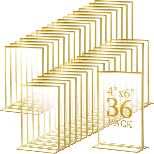 Hoteam 36 Pack Gold Acrylic Sign Holders, Gold Picture Frames Clear Wedding Table Numbers Double Sided Acrylic Holders for Wedding Restaurant Table Number Photos Menu Cards Art (4 x 6 Inch)