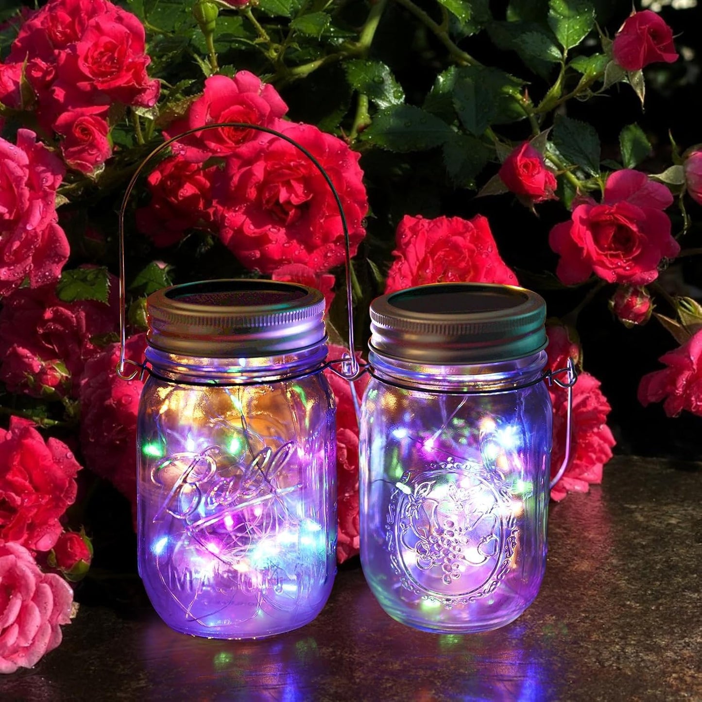 VOOKRY 12 Pack Solar Mason Jar Lights, 30 LED Mason Jar Lids Waterproof Firefly Fairy String Lights with 12 Hangers(No Jars), for Outdoor Patio Garden Yard Lawn Party Wedding Decoration - Multicolor
