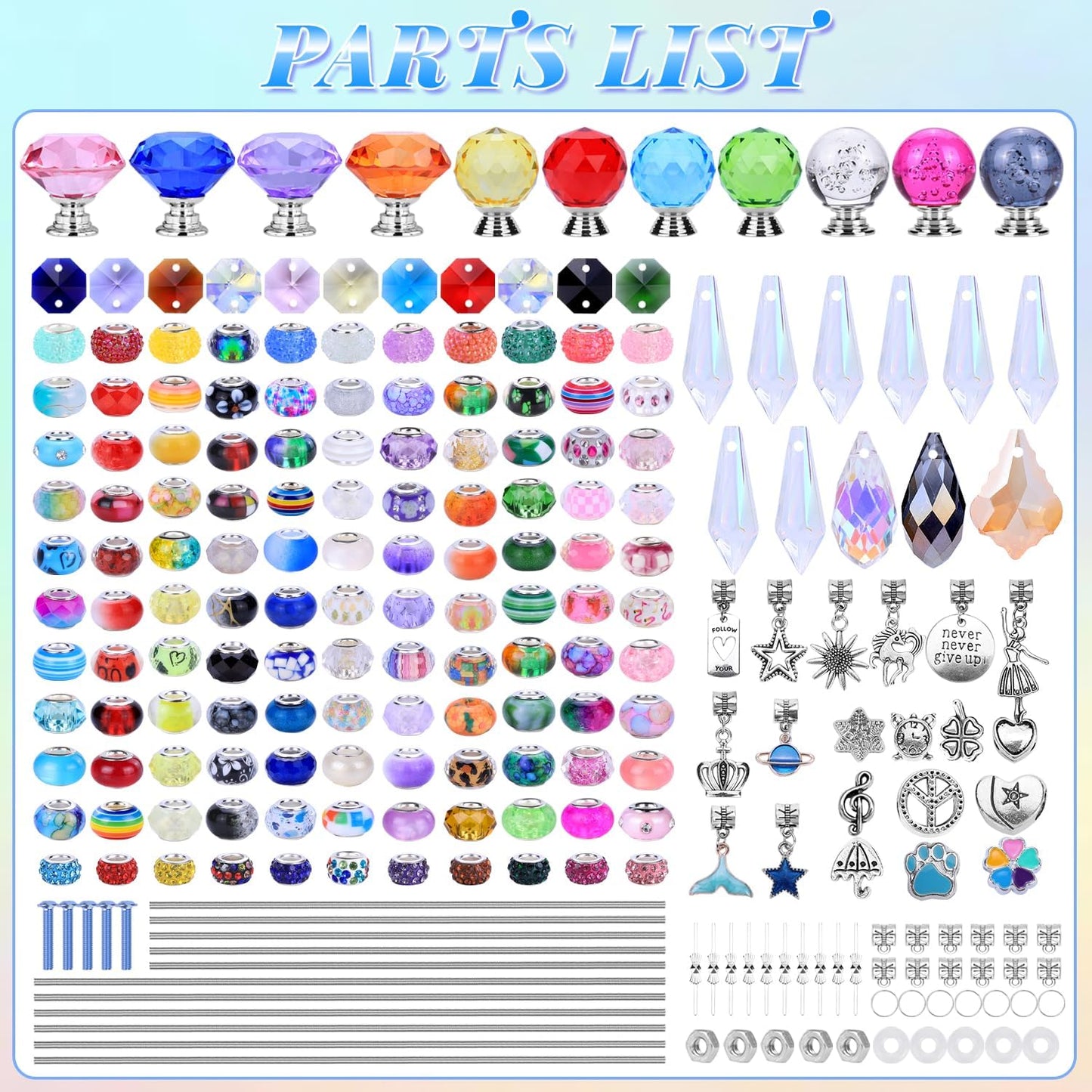 DIY Fairy Wand Garden Stakes Kit, Crystal Beaded Decorative Wands Set, Outdoor Garden Decoration with Assembly Guide (Mixed Top 390 Pcs)