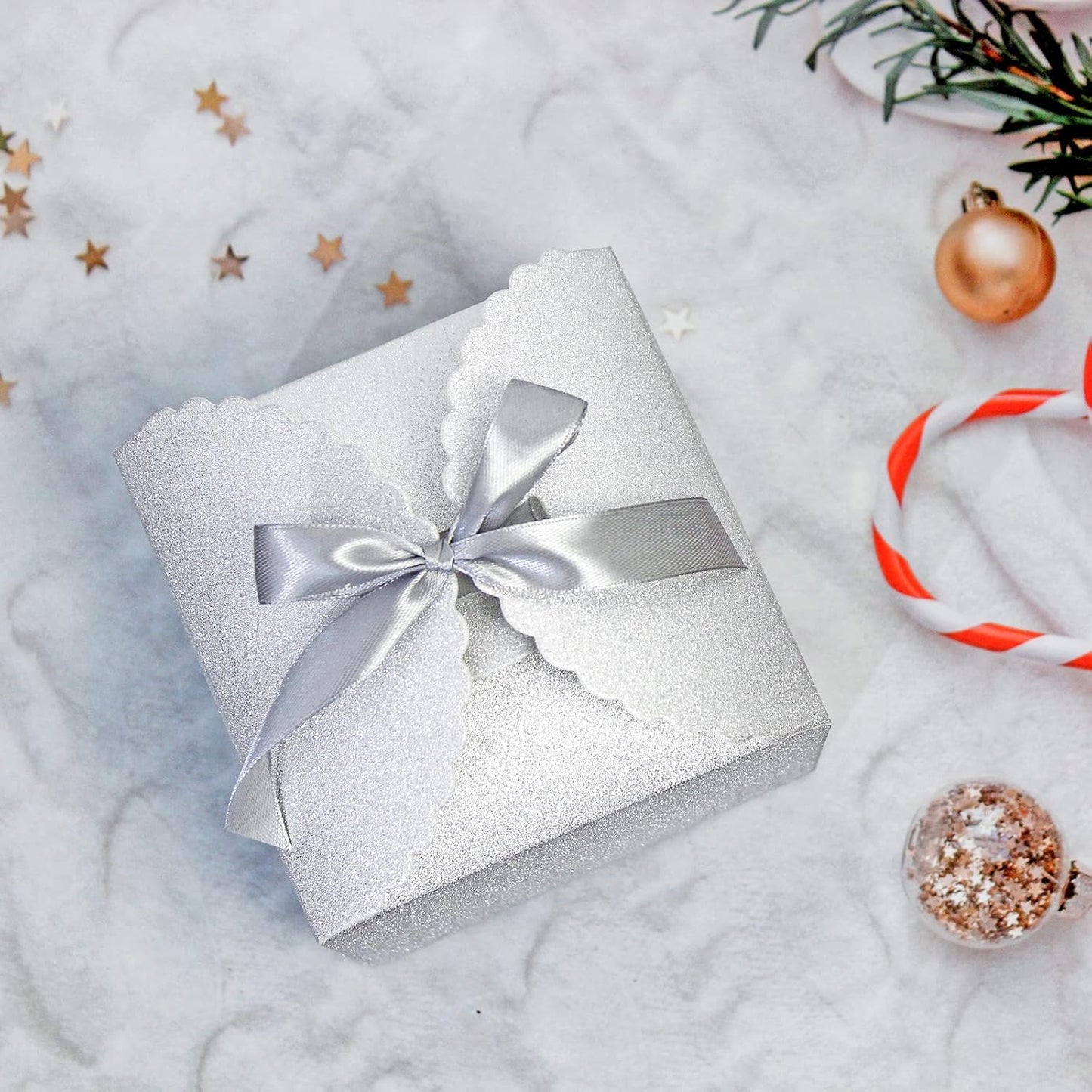 Silver Glitter Gift Boxes, 10 PCS Small Gift Box with Lids Bulk for Wedding, Party, Birthday, Valentine's Day and More, 4.75” x 4.75” x 3.53” Fancy Present Box for Gift Giving