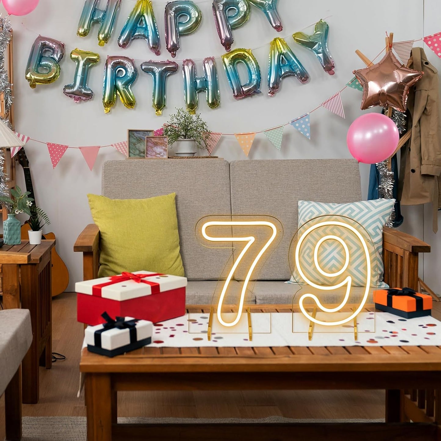Number 9 LED Neon Sign Backdrop Birthday Party Decoration, 11.3" Height Warm White Marquee Numbers Nine Light Up Sign for Wedding Anniversary Window Wall Table, Indoor Battery Operated or USB
