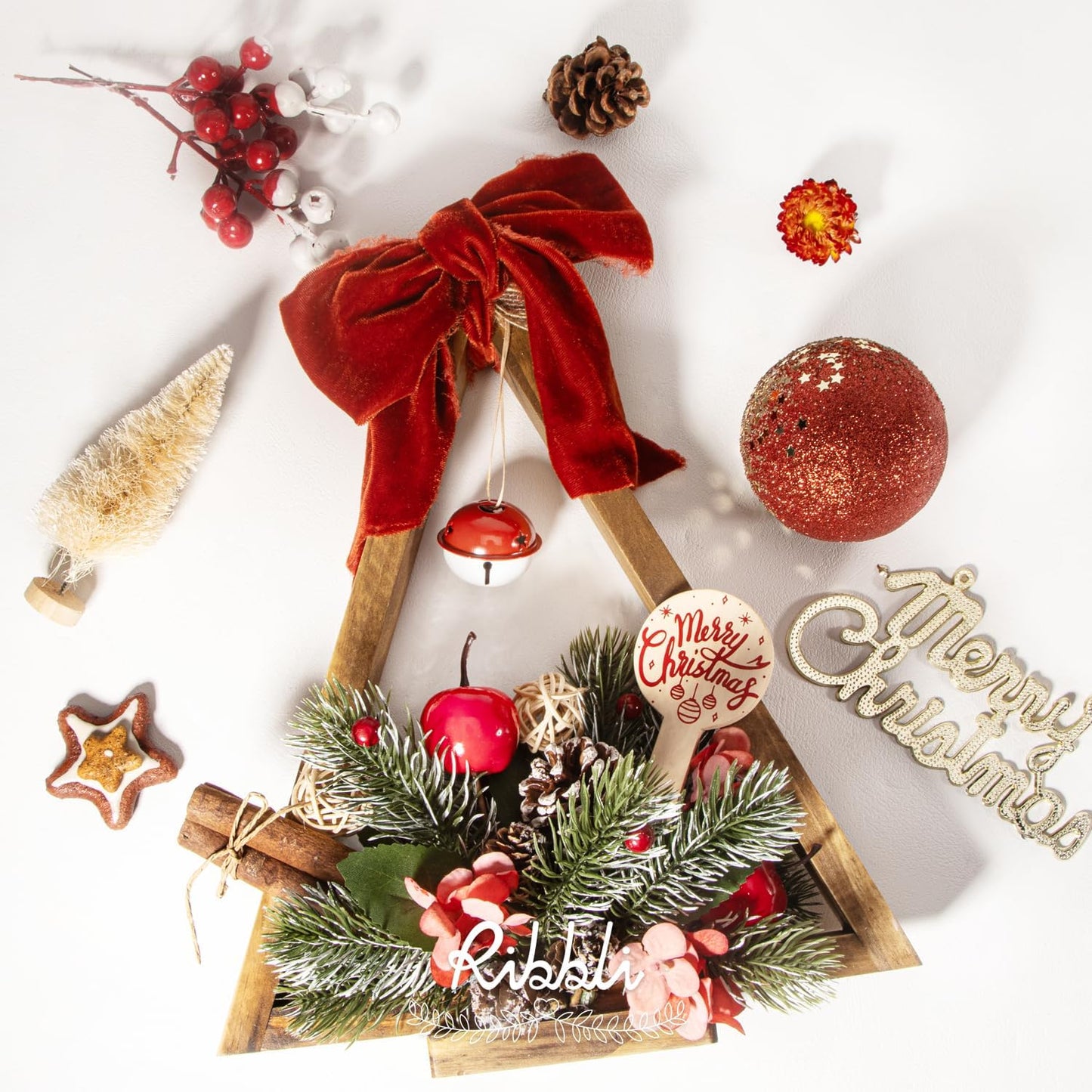 Ribbli Rust Red Velvet Ribbon 1.5 Inch Handmade Frayed Vintage Christmas Ribbon for Gift Wrapping Christmas Tree Ornament Wreath Craft Home Decor -Total 3 Yards with Wooden Spool