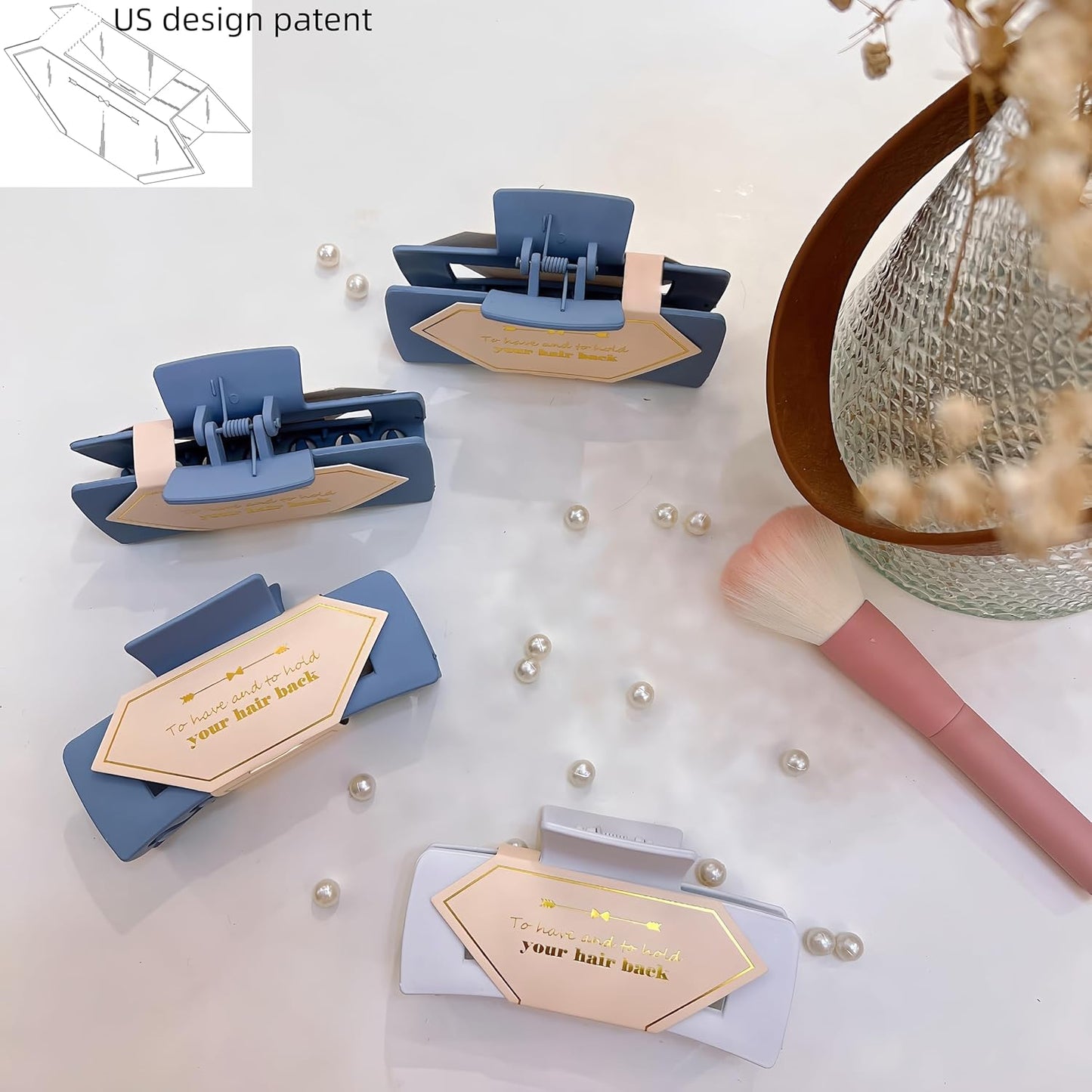 18pcs Bridesmaid Scrunchies Proposal Gifts Bachelorette Hair Claws Clips Girls heart sunglasses for Wedding Party Favors(White&Blue)