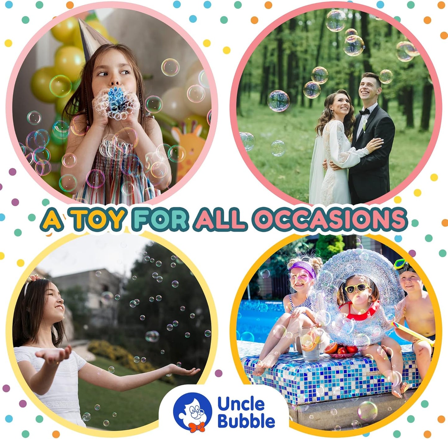 Uncle Bubble Confetti Bubbler 2 Sets - Kiddo Bubble Blower | Make Thousands of Tiny Bubble in One Breath with World Record Best Bubble Solution