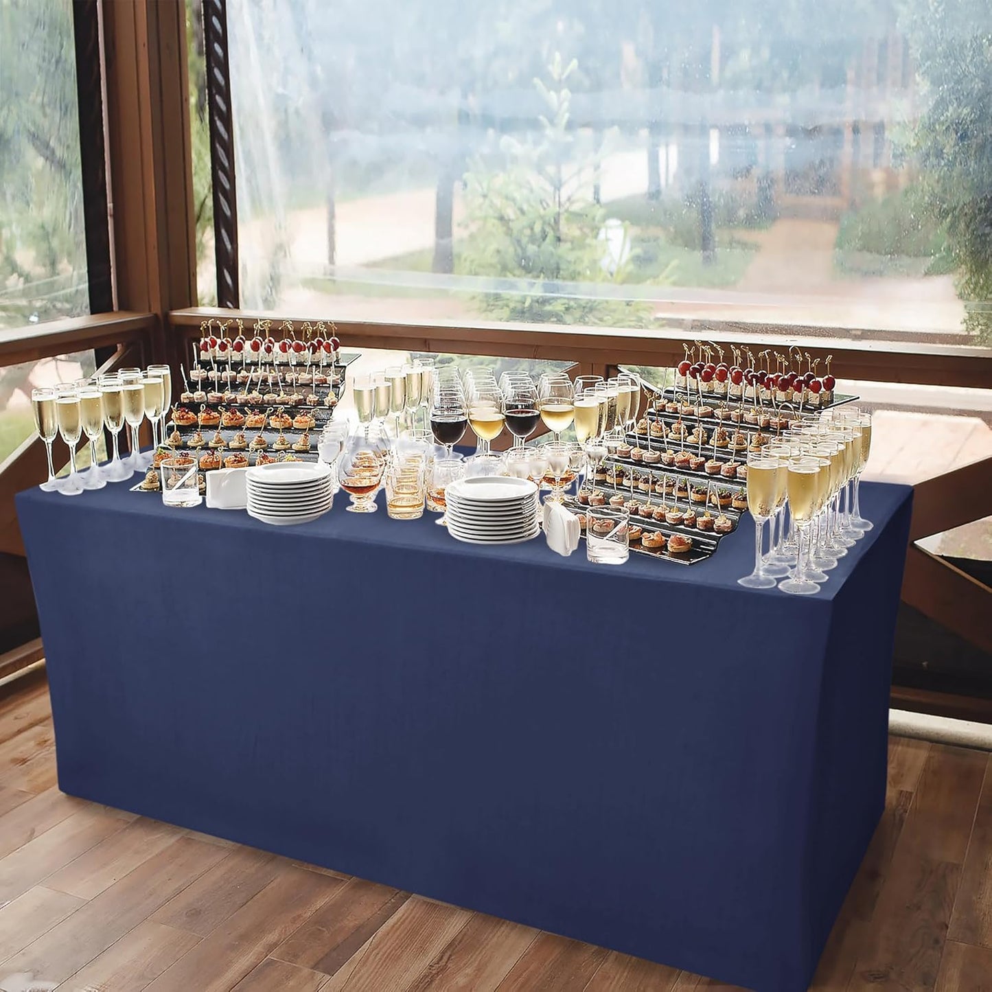 Nasitos Fitted Table Covers Stretch Spandex - 72 x 30 Inch - 2 Pack Navy Rectangle Table Clothes for 6 Foot Folding Tables, Wrinkle Resistant Tablecloths for Parties, Trade Show, Craft Show, Birthday