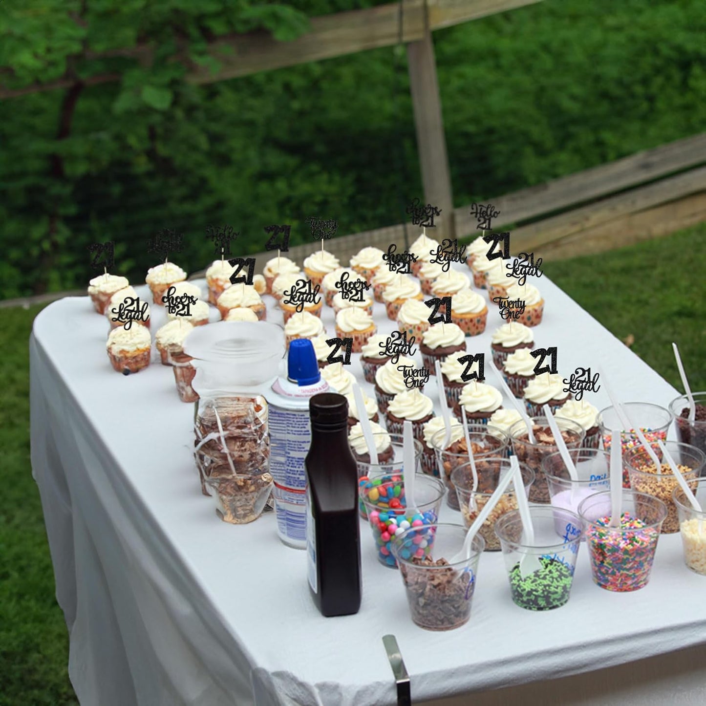 30pcs 21st Birthday Cupcake Toppers - Legal 21st Cupcake Picks - Cheers to 21 Years Old Cake Decorations - Black Glitter