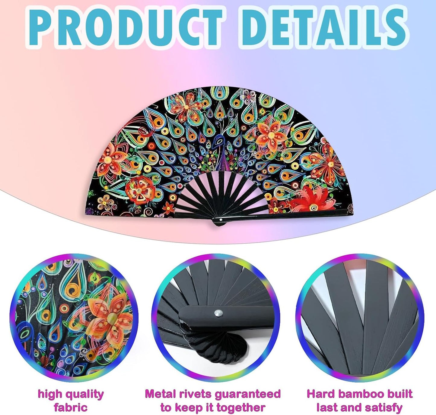 Boots on The Ground Fan, Large Folding Hand Fan for Women and Men, Popping Fans for Line Dancing for Raves, EDM, Dance Party, and Home Decoration