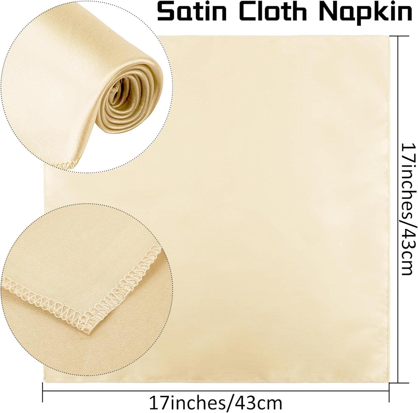 Aneco 12 Pieces Satin Napkins Soft Dinner Napkins Square Weddings Table Napkin 17 x 17 Inches for Restaurant Weddings Party Dinner Decoration (Champagne)