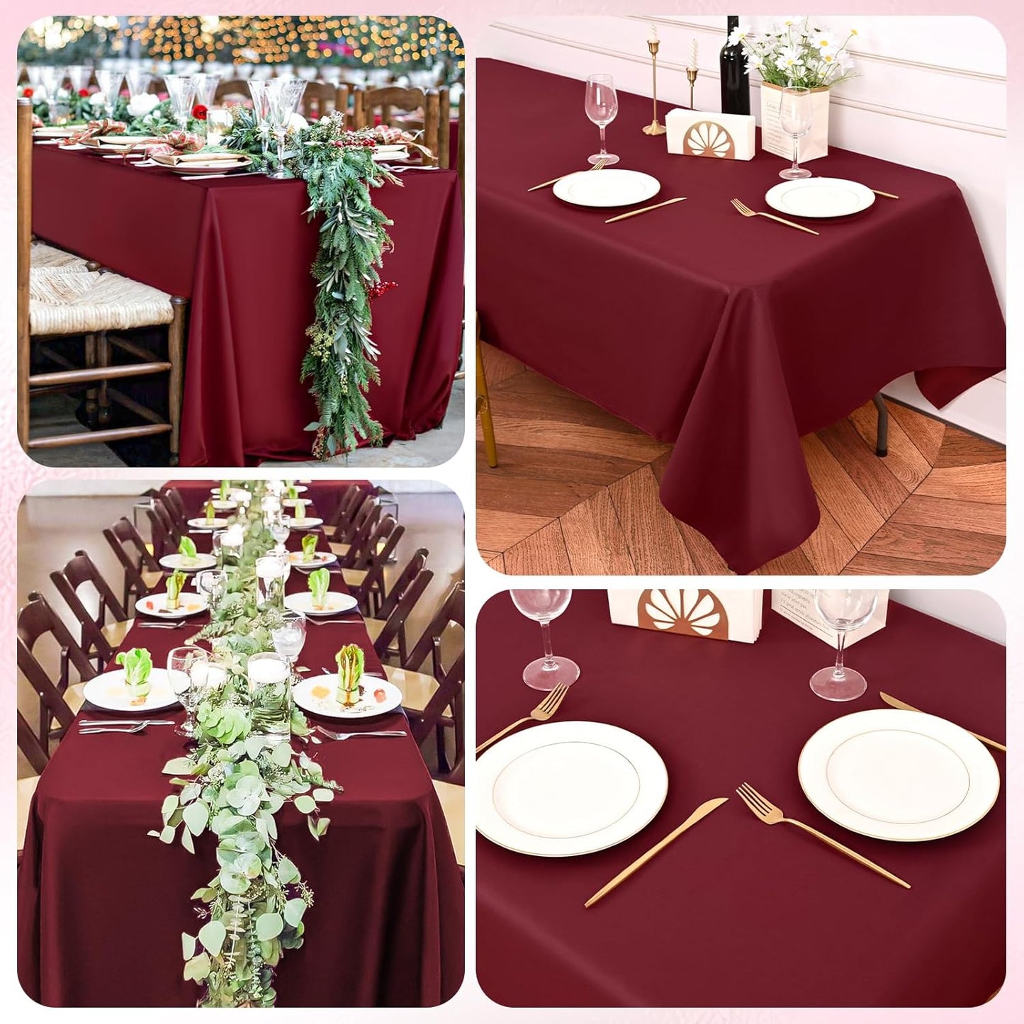 6 Pack Burgundy Tablecloths for 8ft Rectangle Tables 60 x 126 Inch - Polyester Table Cover Stain and Wrinkle Resistant Washable Fabric Table Clothes for Wedding Party Banquet Reception Restaurant