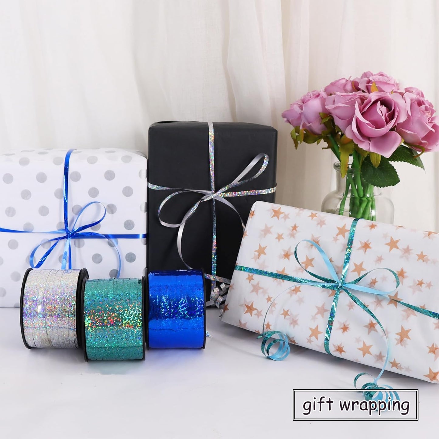 BEISHIDA Blue Blue Silver Curling Ribbons Balloon String Ribbons - 3 Pack 100 Yards for Gift Warppping Birthday Retirement Winter Frozen Party Winter Christmas Party Decorations