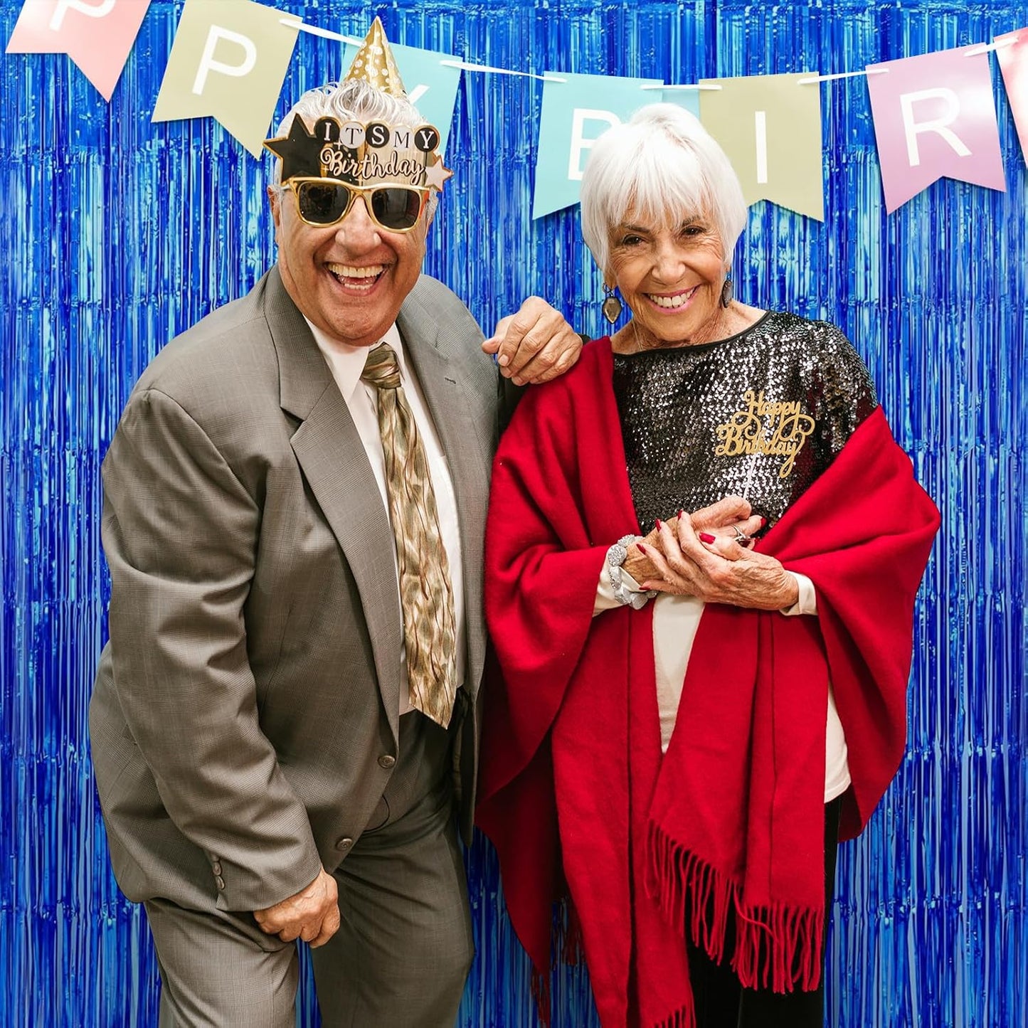 10 Pack Navy Foil Curtain Backdrop 3.2ft x 9.8ft Black Metallic Tinsel Foil Fringe Curtains Streamer Photo Booth Backdrop for Birthday Party Engagement Bachelorette Party Decorations (Navy)