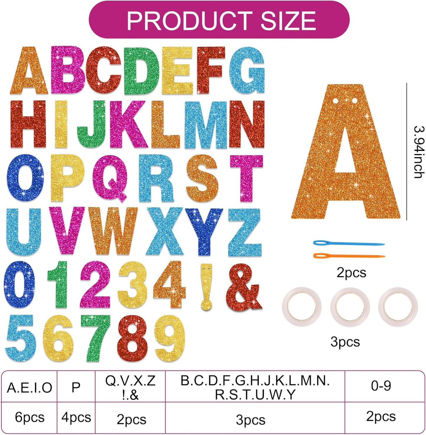 BEISHIDA 116 PCS A-Z Glitter Colorful DIY Letter Banner Kit Make Your Own Banner，Including 111 Letters and Numbers 3 Rope and 2 Threading Device,Customized for Birthday Graduation Wedding Party Decor