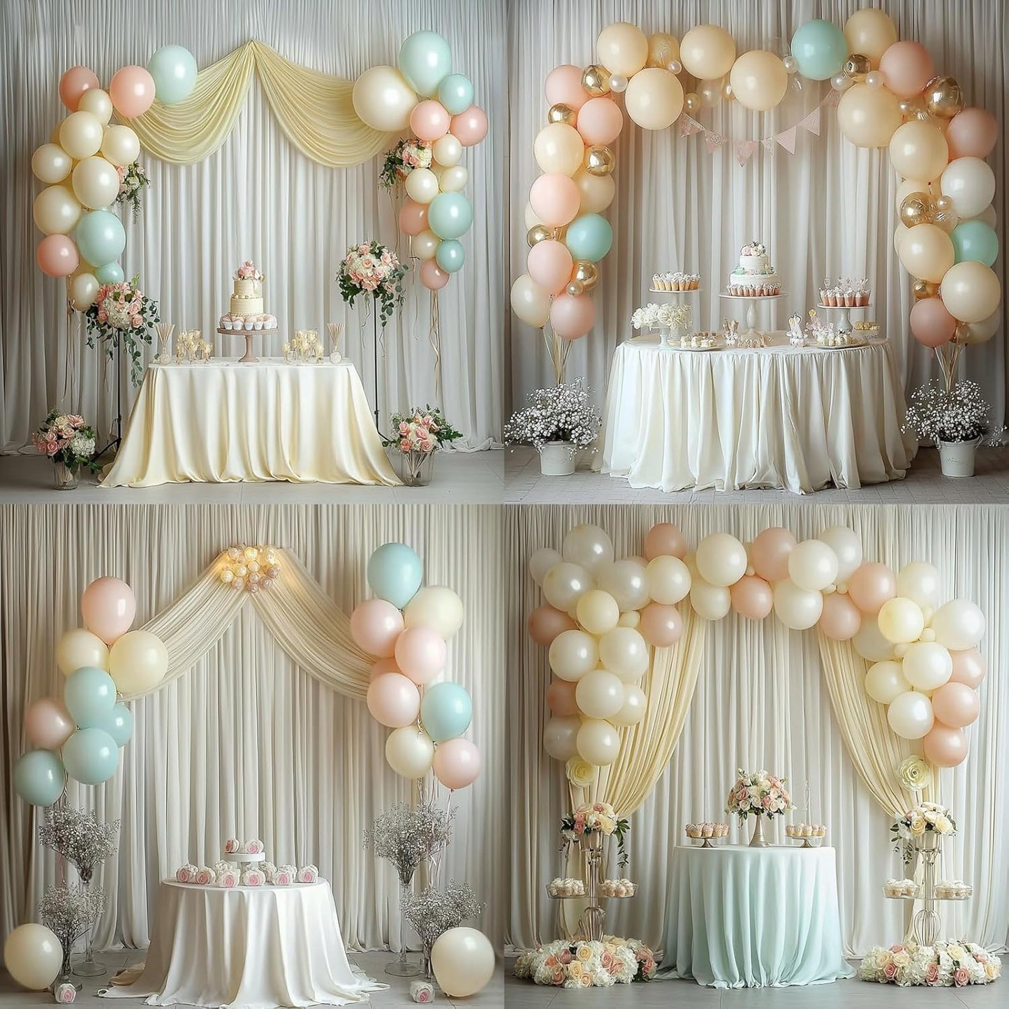 40 ft x 10 ft Wrinkle Free Ivory Backdrop Curtain for Wedding Parties, Polyester Ivory Photo Backdrop Drapes 8 Panels 5x10ft for Baby Shower Photoshoot Engagement Birthday Party Photography Background