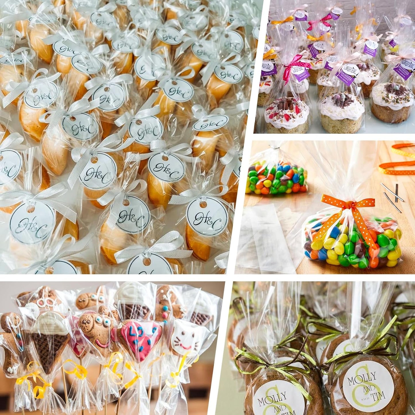 VGOODALL 200 Pack Goodie Bags, Cellophane Treat Bags with Ties 4x6 Inch for Cotton Candy Cookie Popcorn Party Favors Supplies