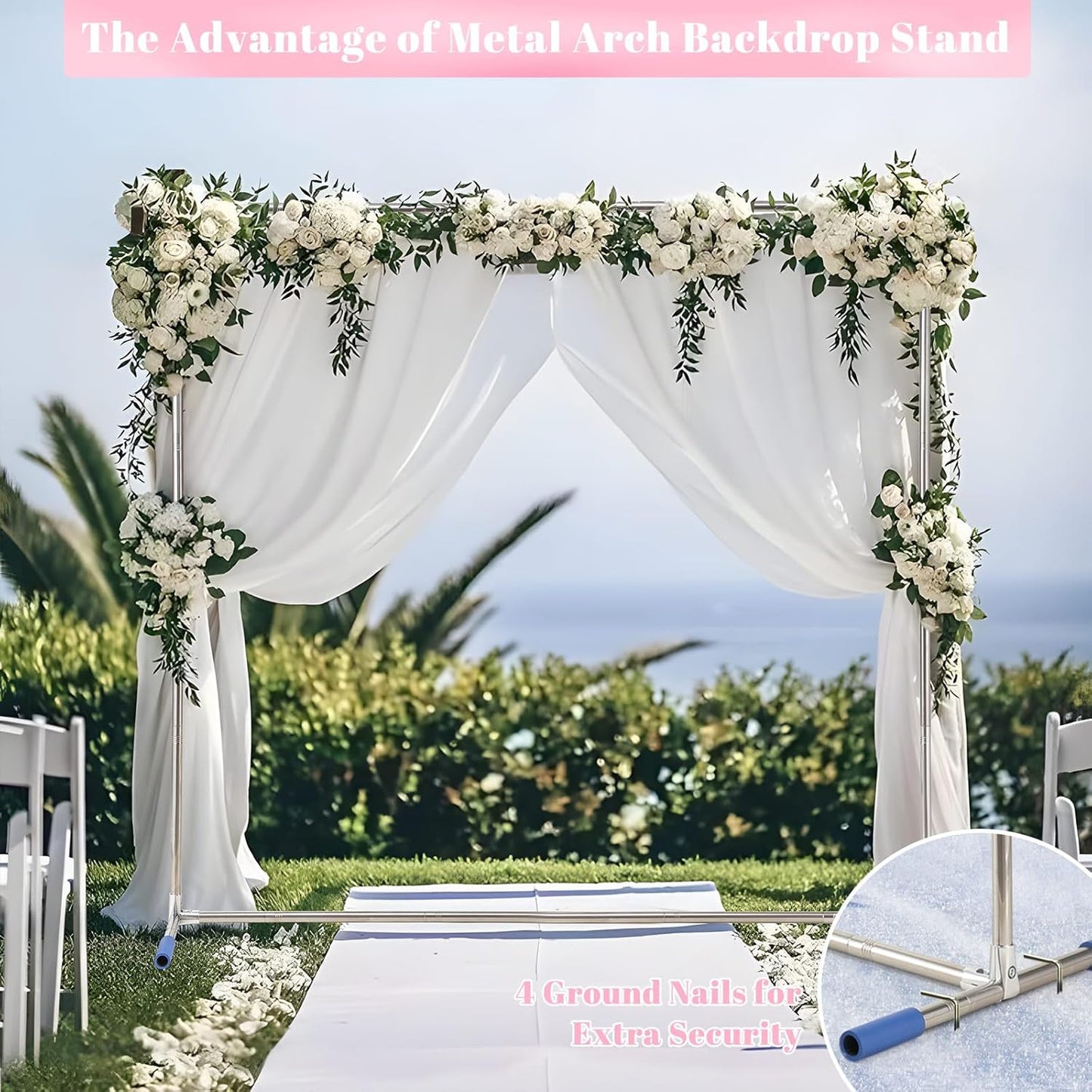 Wedding Arch Backdrop Stand,7x4 FT Metal Arch Backdrop Stand for Ceremony Square Stainless Steel Arched Frame Decoration for Wedding,Birthday,Party,Anniversary,Baby Shower,Garden Decorations