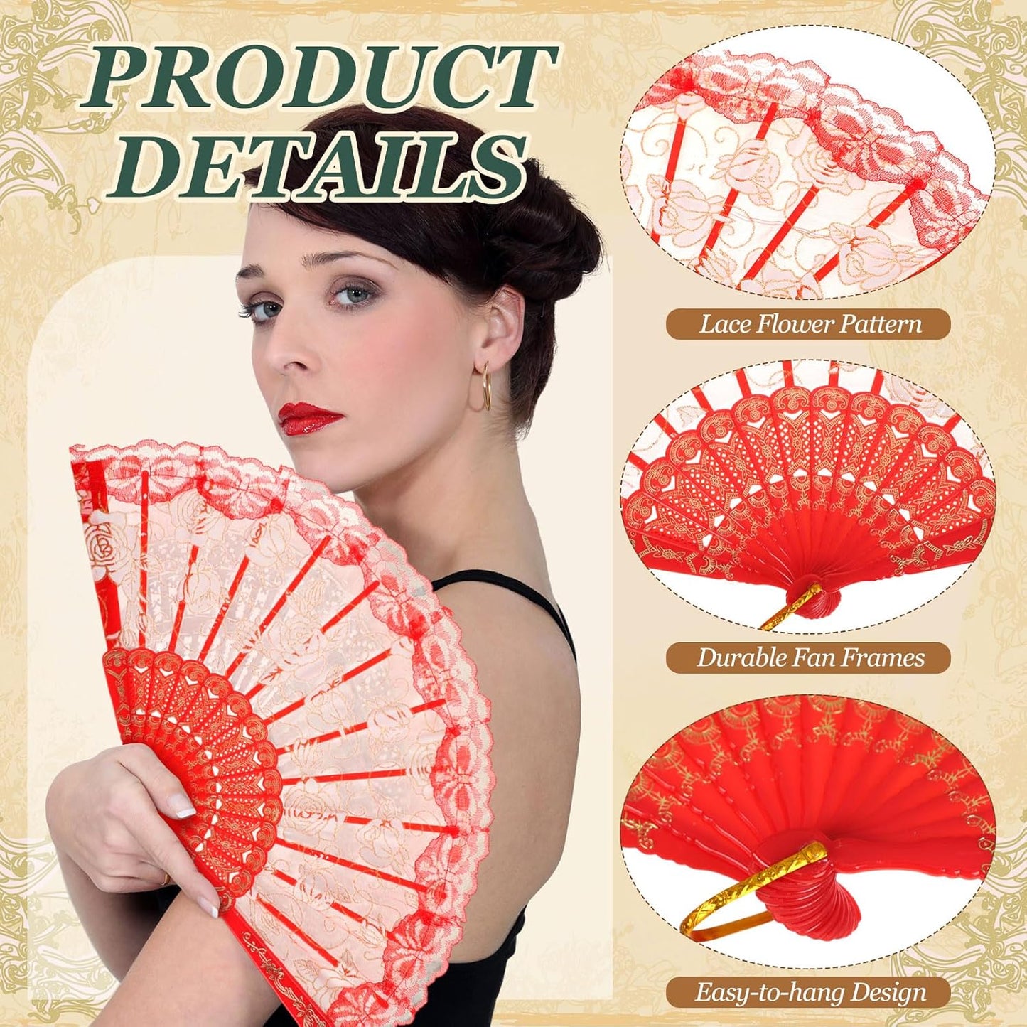 Geetery 30 Pcs Folding Hand Fan for Line Dancing Spanish Boots on the Ground Fans Gifts Bulk Colorful Silk Popping Rave for Women Tea Party Wedding Church Halloween Costume(Lace,Mixed Colors)
