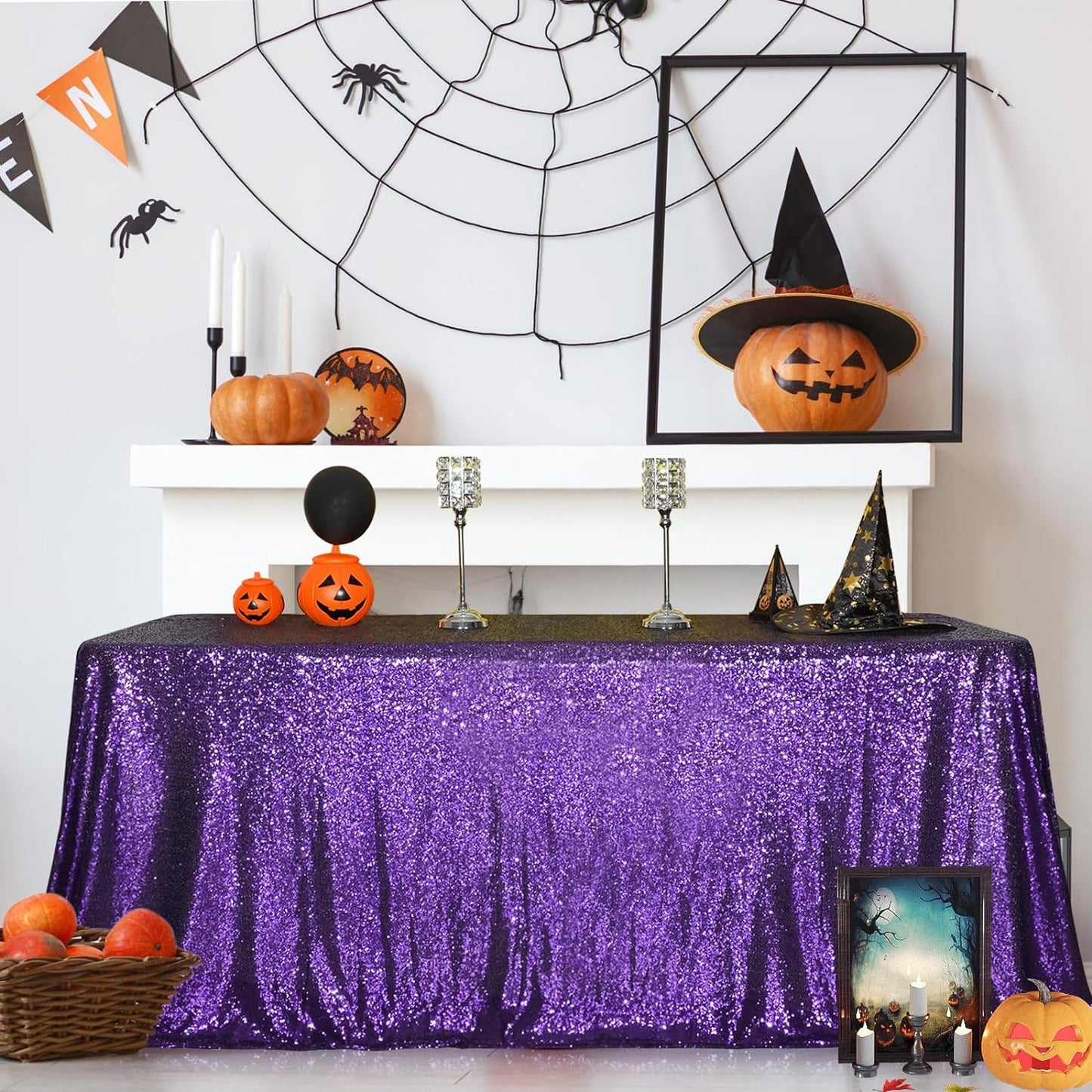 SquarePie Sequin Tablecloth 50 x 72 Inch Purple Sparkly Table Cloth for Wedding Halloween Party