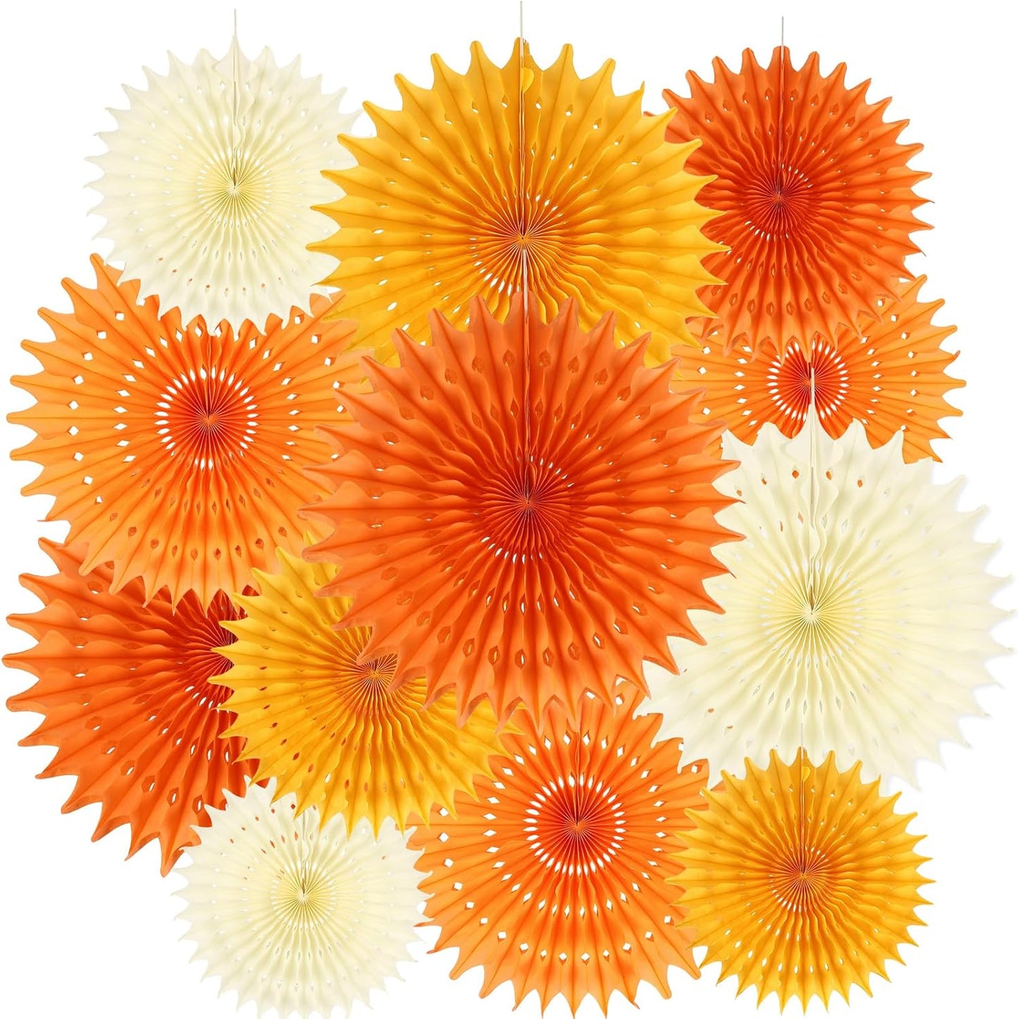 BestoFun 12PCS Orange Paper Fans Fall Party Decorations Tissue Paper Flowers Decorations for Girl Groovy Birthday Baby Shower Wedding Autumn Halloween Thanksgiving Room Wall Hanging Décor
