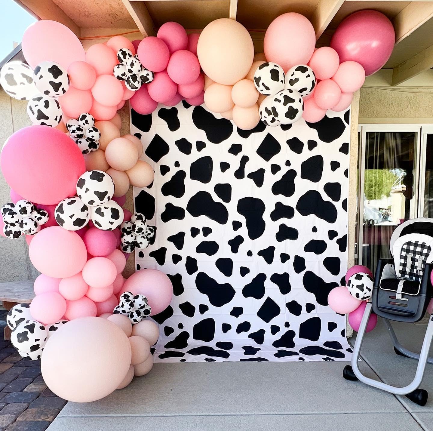 Paready Pink Cow Balloons Set - 50Pcs White Print, 12 Inch Hot Pastel Ivory Apricot for Farm Theme Birthday Cowgirl Baby Shower Supplies