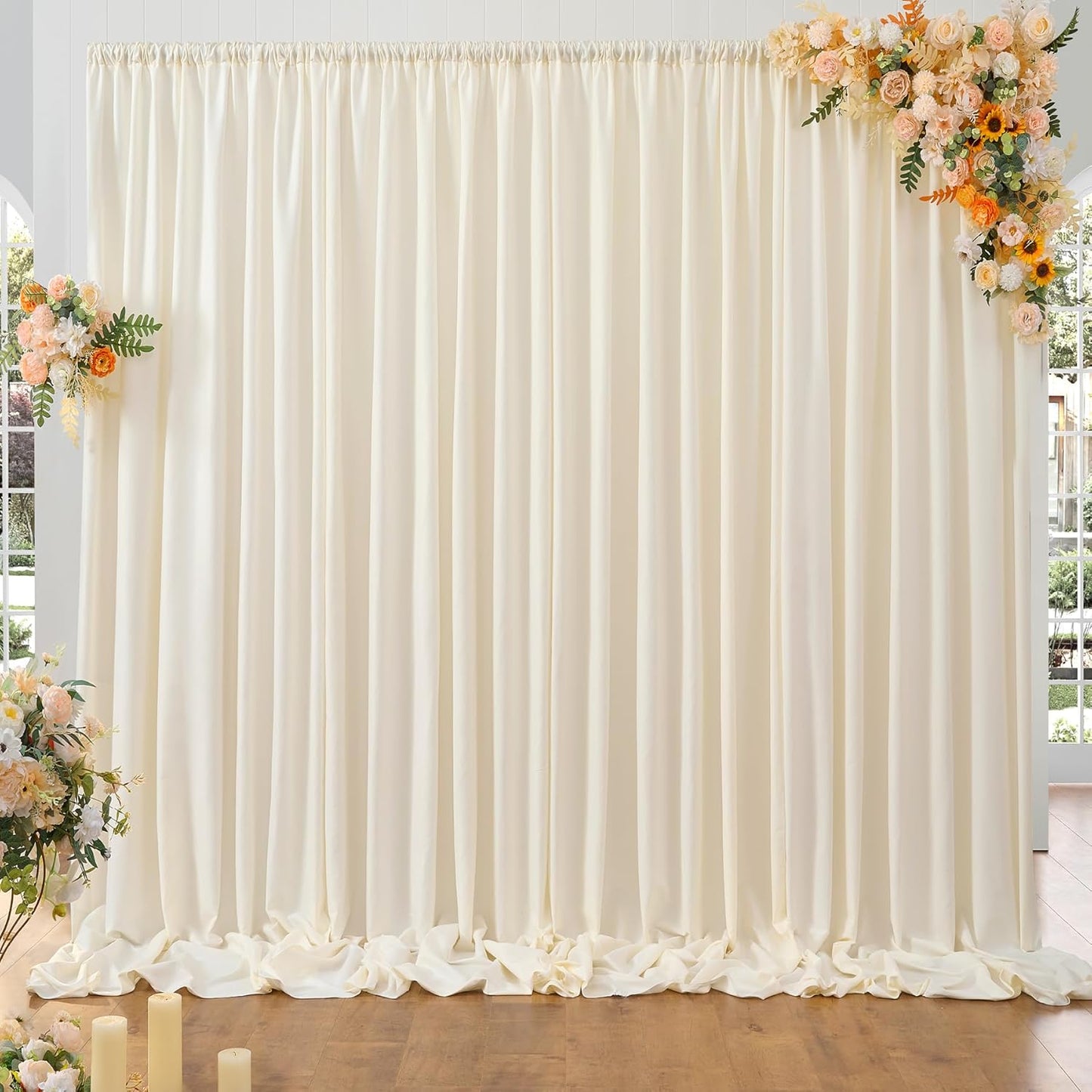 10ft x 10ft Thick Ivory Backdrop Curtains for Parties, 2 Panels 5ft x 10ft Non See Through Ivory Polyester Wedding Drapes Photo Backdrop for Birthday Party Graudation Photography Home Decor