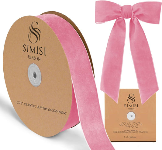 Pink Velvet Ribbon 1.5'' 25 Yards for Christmas Tree, Gift Wrapping, Flower Bouquet, Wreath Decorations, Bow Making