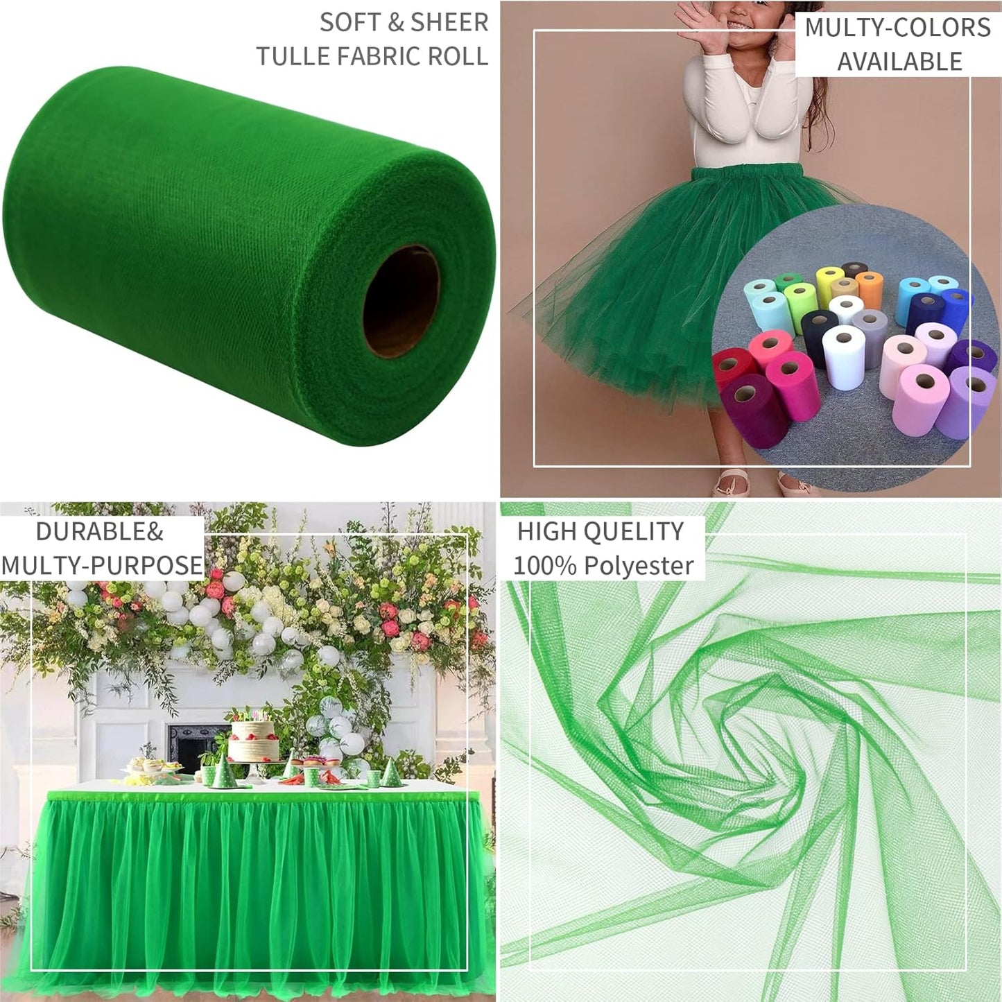 Emerald Green Tulle Fabric Rolls 6 Inch by 200 Yards (600 feet) Fabric Spool Tulle Ribbon for DIY Green Tutu Christmas Gift Wrapping Baby Shower Birthday Party Wedding Decorations Craft Supplies