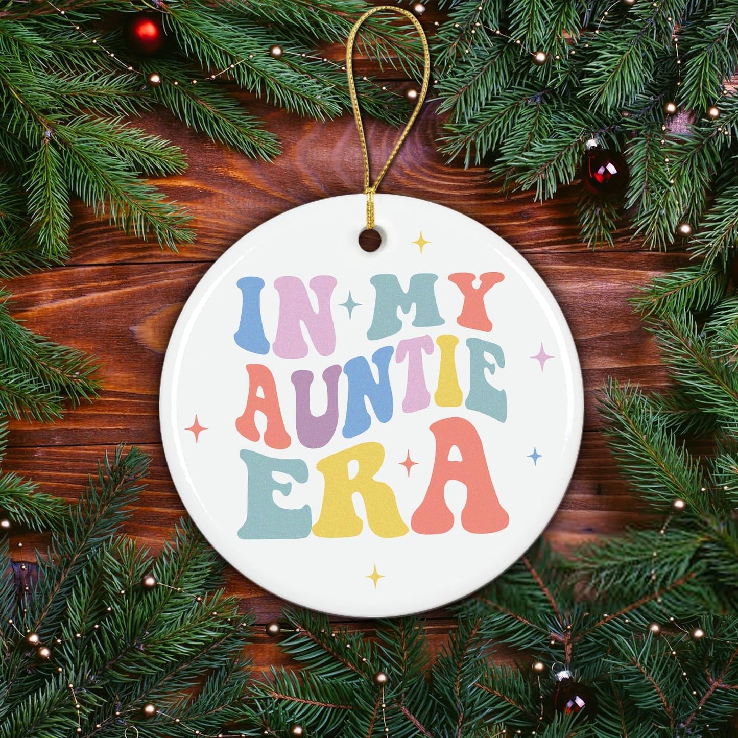 NewEleven Gifts for Aunt from Niece, Nephew - Ornament for Aunt, New Auntie - Aunts Birthday Gift, Aunts Announcement, in My Auntie Era - Ceramic Christmas Ornaments
